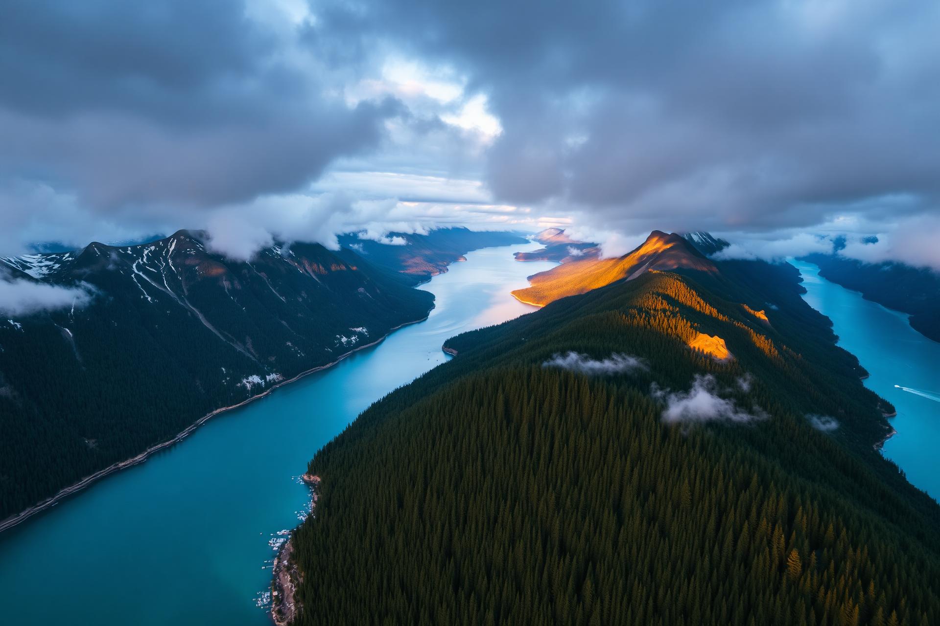 Aerial view of Alaska coastal mountains